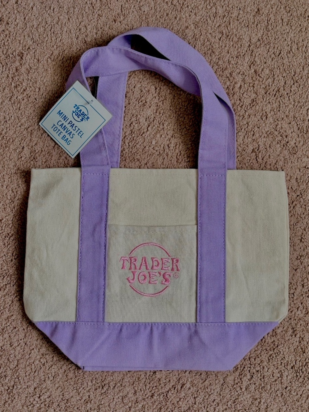 Trader Joes Canvas Reusable Tote Bag Pastel Lilac Purple Limited Edition NWT